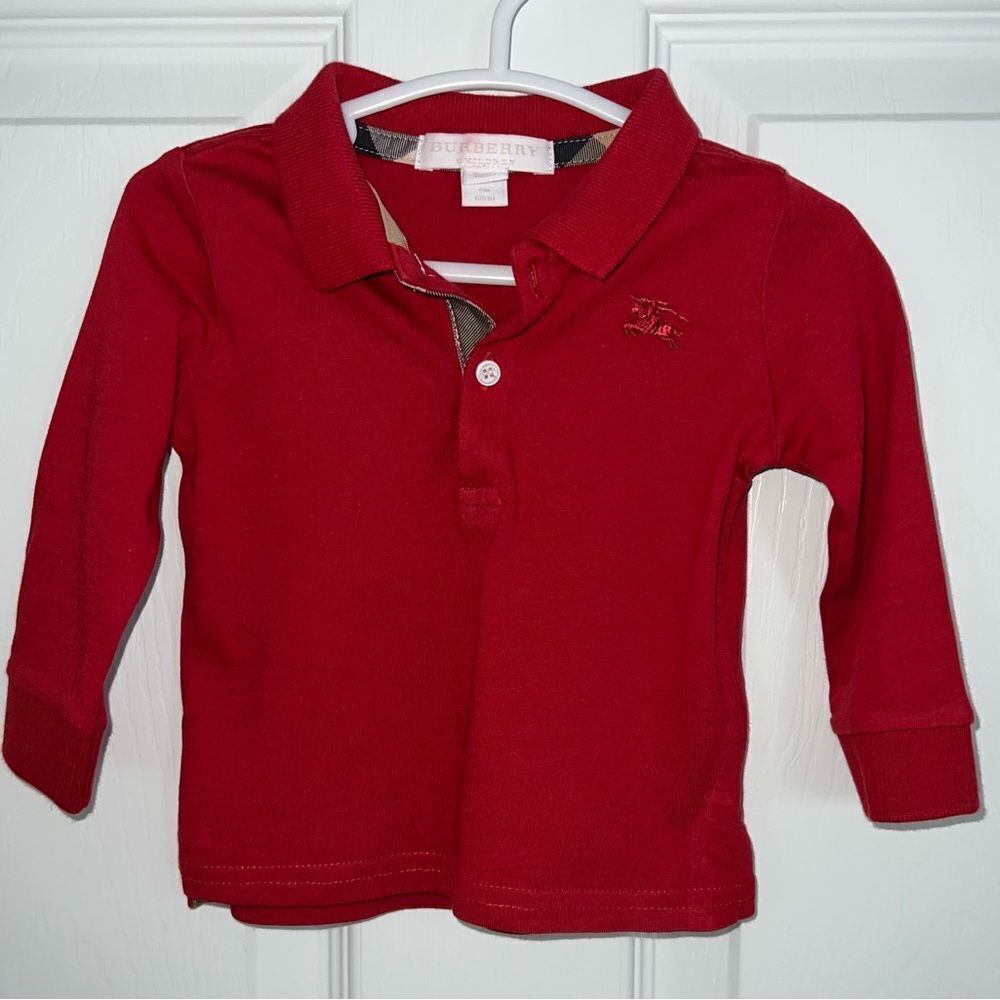 BURBERRY RED LONG SLEEVE POLO 6M